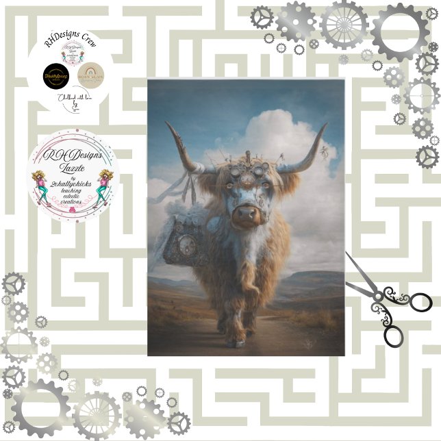 Papel De Seda Decoupage Steampunk Whimsical Highland with Flair  (Criador carregado)