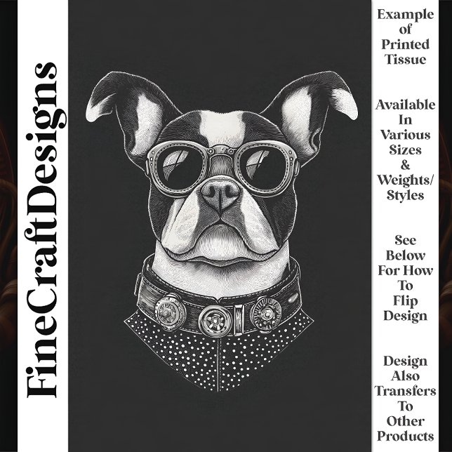 Papel De Seda Decoupage T8 Preta White Steampunk Boston Terrier  (Criador carregado)