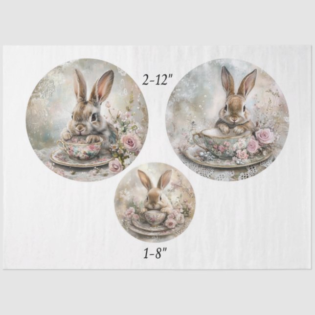 Papel De Seda Decoupage Teacup Rabbit 12" & 8" Rounds  (Frente )