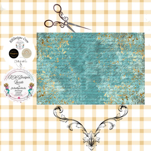 Papel De Seda Decoupage Teal Gold Textured Faux Background  (Criador carregado)