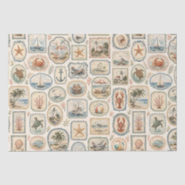 Papel De Seda Decoupage Temático de Vida Marinha à Beira-Mar Náu