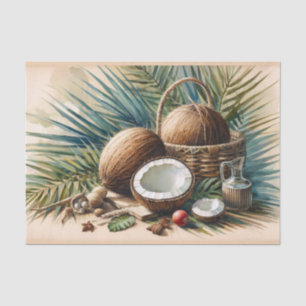 Papel De Seda Decoupage Tropical de Coco de Aquarela