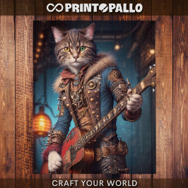Papel De Seda Decoupage - Um gato e guitarra steampunk -