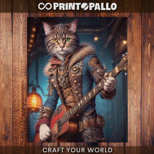 Papel De Seda Decoupage - Um gato e guitarra steampunk -
