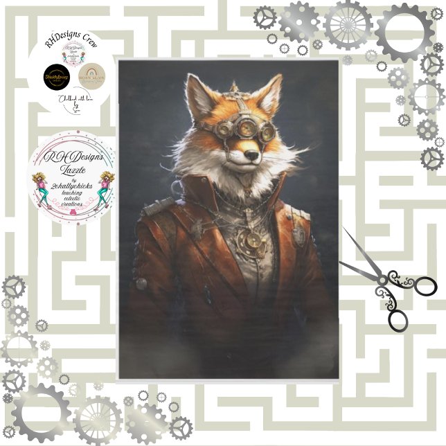 Papel De Seda Decoupage Uniforme de Fox Vermelha Steampunk (Criador carregado)