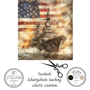 Papel De Seda Decoupage USA Navio de Guerra no Mar