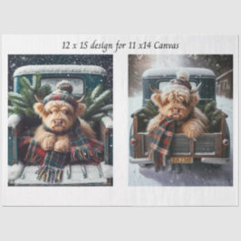 Papel De Seda Decoupage Vaca Highland de Inverno em Tela 11x14
