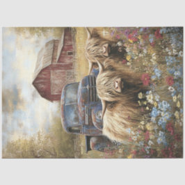 Papel De Seda Decoupage Vacas das Terras Altas Campo Celeiro Ver