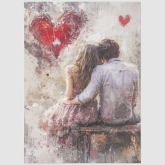 Papel De Seda Decoupage Valentine Couple Bench Heart Love 