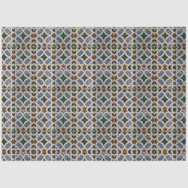 Papel De Seda Decoupage Verde Azul do Mosaico do Mediterrâneo (Frente )