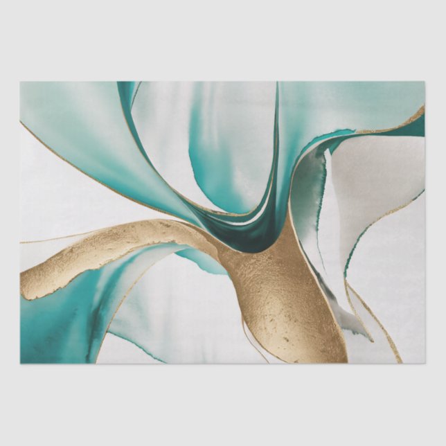 Papel De Seda Decoupage Verde Zeal Dourada com Fundo de abstrato (Frente )