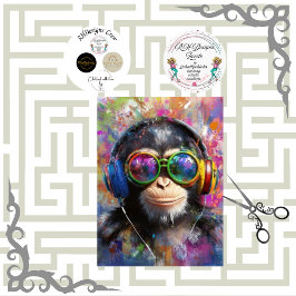 Papel De Seda Decoupage Vibrante Macaco Fones de Ouvido Arte Abs
