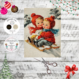 Papel De Seda Decoupage Vintage Crianças Descendo a Colina na Fl