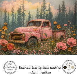 Papel De Seda Decoupage Vintage Hippie Era Pink Truck Flowers 