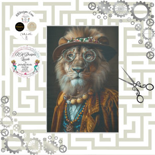 Papel De Seda Decoupage Vintage Leão Vestido Steampunk