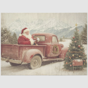 Papel De Seda Decoupage Vintage Santa Clause Árvore de Caminhão 