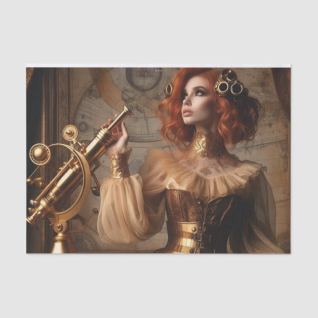 Papel De Seda Decoupage Vitoriana do Astrônomo Dourado Steampunk (Frente )