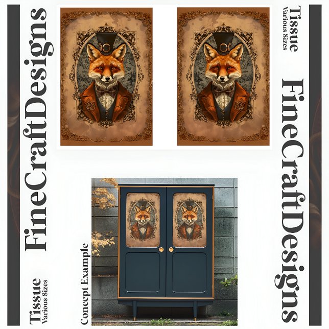 Papel De Seda Decoupage Vitoriana Elegante Steampunk Fox A4LR (Criador carregado)