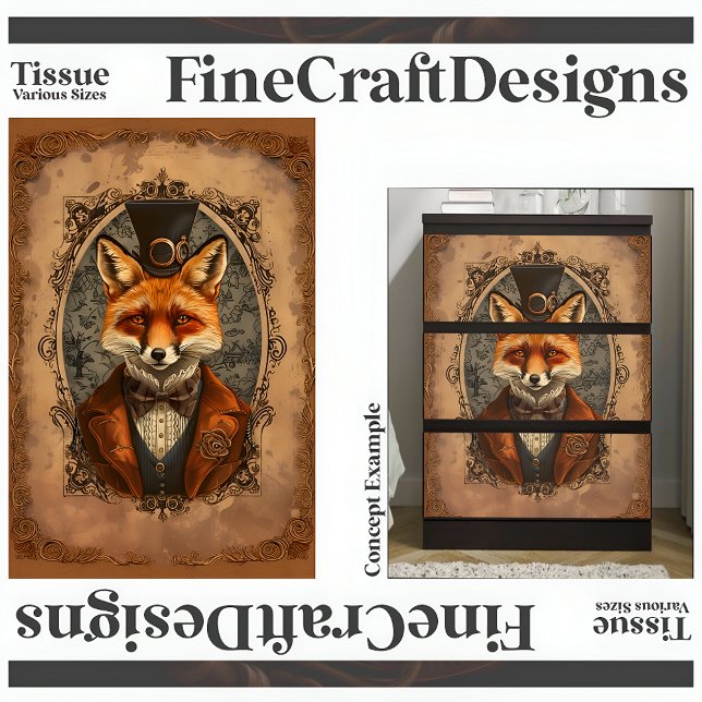 Papel De Seda Decoupage Vitoriana Elegante Steampunk Fox A4R (Criador carregado)