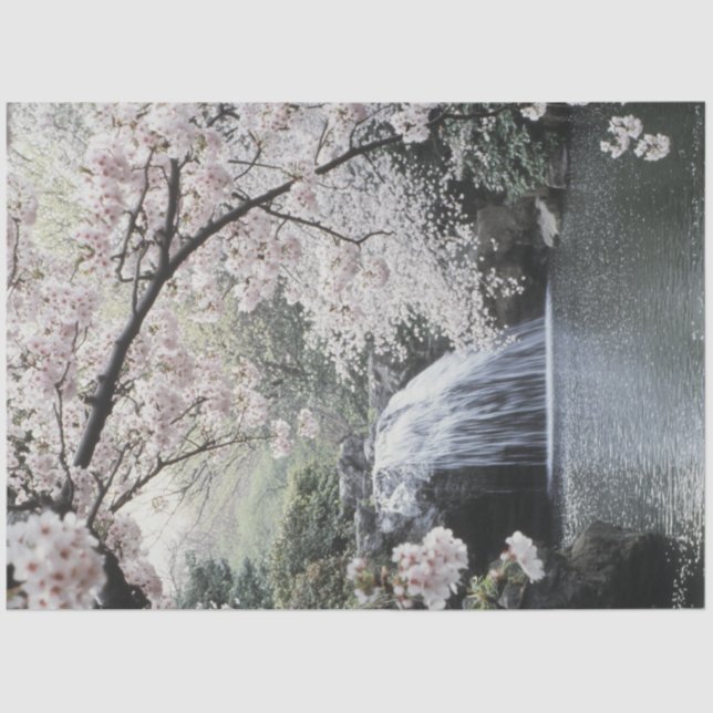 Papel De Seda Decoupage Waterfall Pink Tree Piscina Tranquila (Frente )