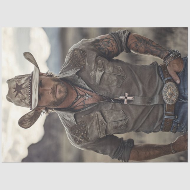 Papel De Seda Decoupage Western Cowboy Christian Rancher (Frente )