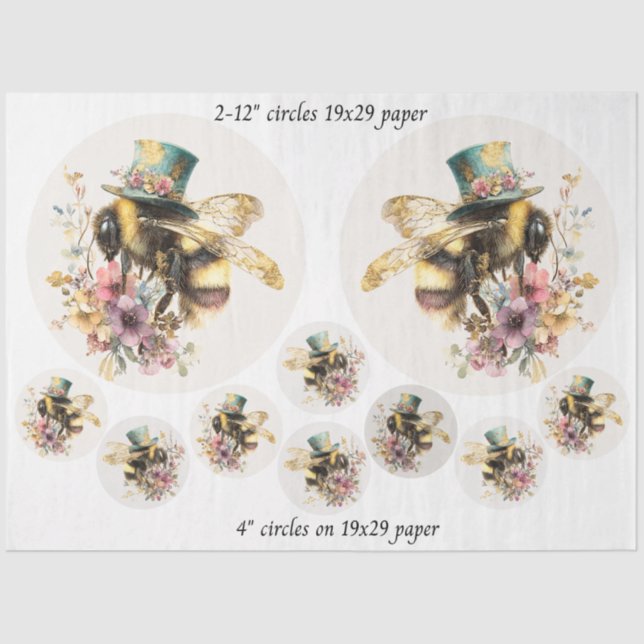 Papel De Seda Decoupage Whimsical Bee 12" Rounds 4" Coasters  (Frente )