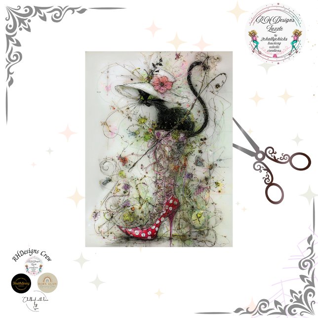 Papel De Seda Decoupage Whimsical Black Cat Stiletto's Catwalk  (Criador carregado)