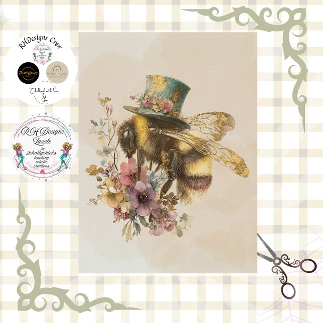 Papel De Seda Decoupage Whimsical Bumblebee in Top Hat  (Criador carregado)