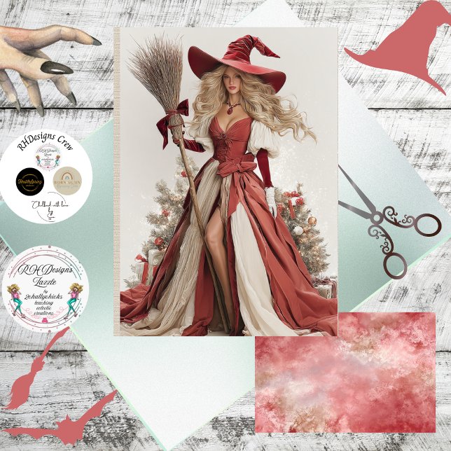 Papel De Seda Decoupage Whimsical Christmas Witch  (Criador carregado)