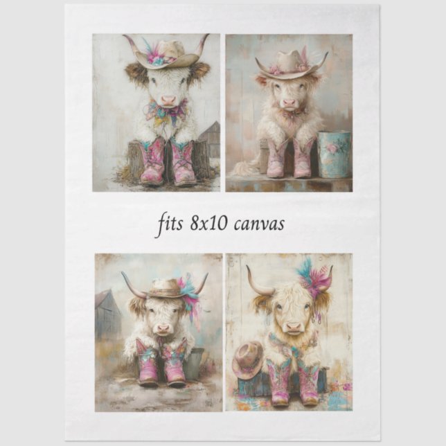 Papel De Seda Decoupage Whimsical Cowboy Highland Calvess  (Frente )