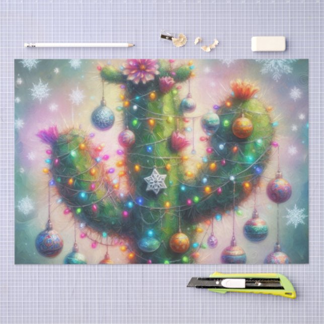 Papel De Seda Decoupage Whimsical de Saguaro Cactus de Natal (Arte )