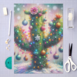 Papel De Seda Decoupage Whimsical de Saguaro Cactus de Natal