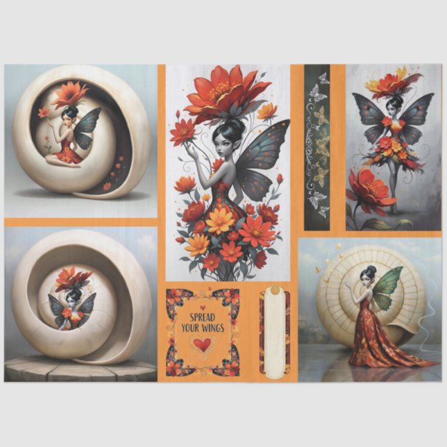 Papel De Seda Decoupage Whimsical Flower Fairy Seidenpapier (Frente )