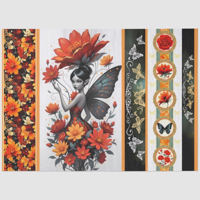 Papel De Seda Decoupage Whimsical Flower Fairy Seidenpapier (Frente )
