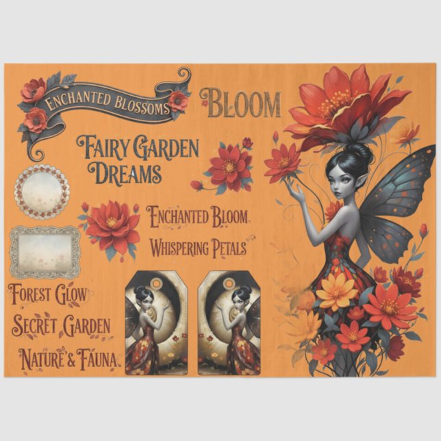 Papel De Seda Decoupage Whimsical Flower Fairy Seidenpapier (Frente )