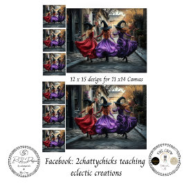 Papel De Seda Decoupage Whimsical Halloween Witches 11x14 Canvas