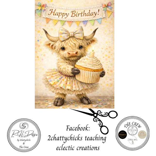 Papel De Seda Decoupage Whimsical Highland Cupcake Birthday  (Criador carregado)