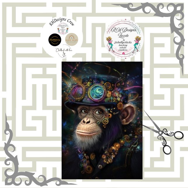 Papel De Seda Decoupage Whimsical Steampunk Monkey Vibrant Color (Criador carregado)