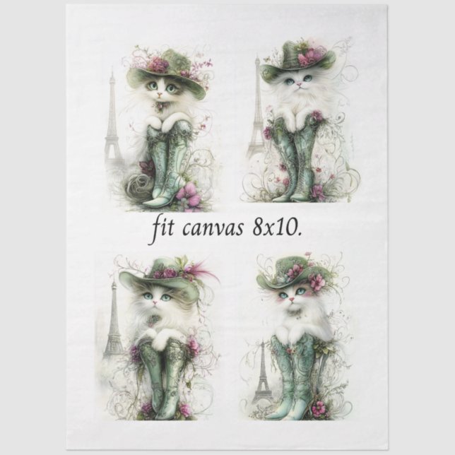Papel De Seda Decoupage Whimsical Wispy Cats 8 x 10 Canvas (Frente )