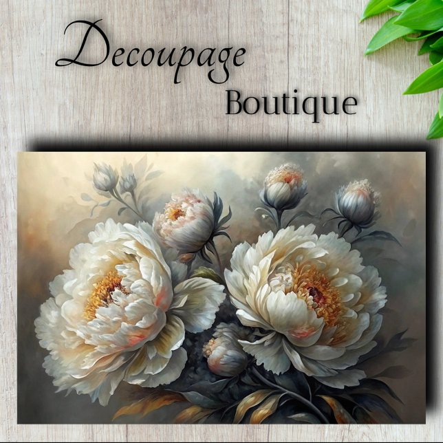 Papel De Seda Decoupage White Peony Bloom (Peony Twilight Decoupage Tissue Paper)