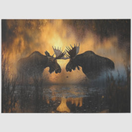 Papel De Seda Decoupage Wildlife 2 Moose Lutando Cena Sunset