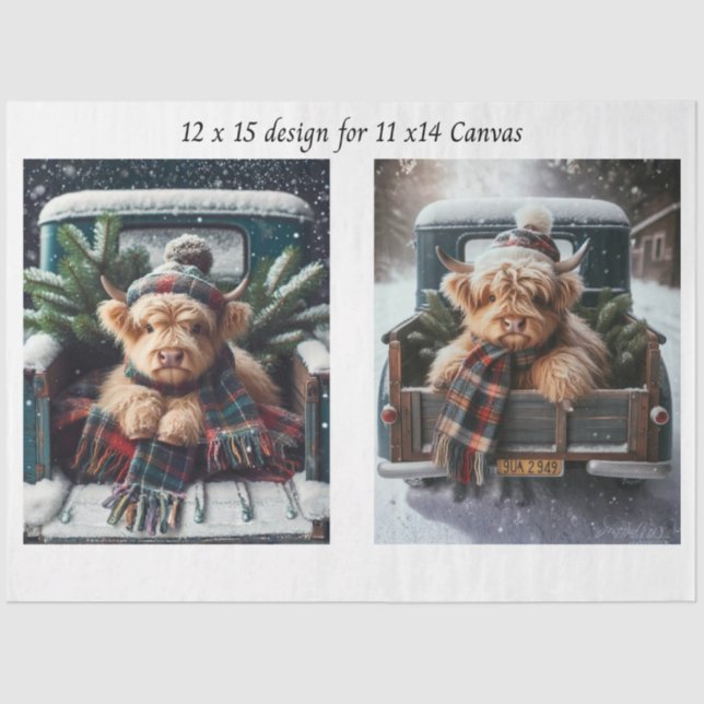 Papel De Seda Decoupage Winter Highland Cow 11x14 Canvas (Frente )