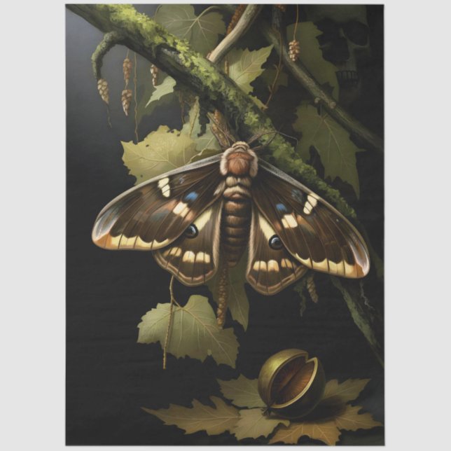 Papel De Seda Decoupage Woodland Moth Illustration (Frente )
