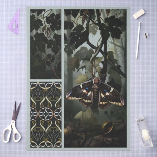 Papel De Seda Decoupage Woodland Moth Illustration (Arte )