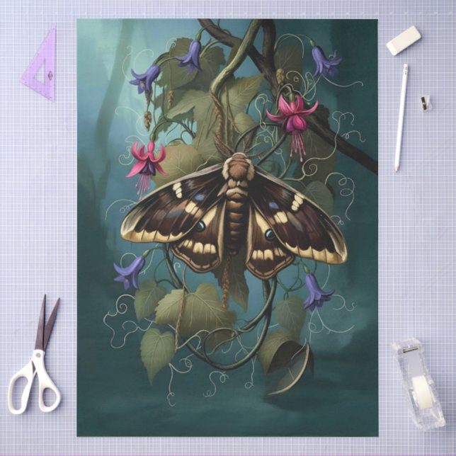 Papel De Seda Decoupage Woodland Moth Illustration (Arte )