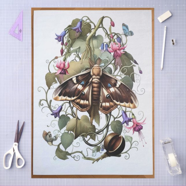 Papel De Seda Decoupage Woodland Moth Illustration (Arte )