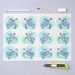 Papel De Seda Decoupagem Azul e Branco Inspirada em Antiguidades