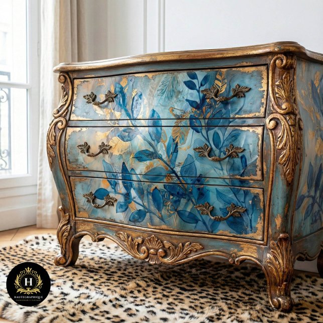 Papel De Seda Decoupagem Botânica Azul e Dourada (Criador carregado)