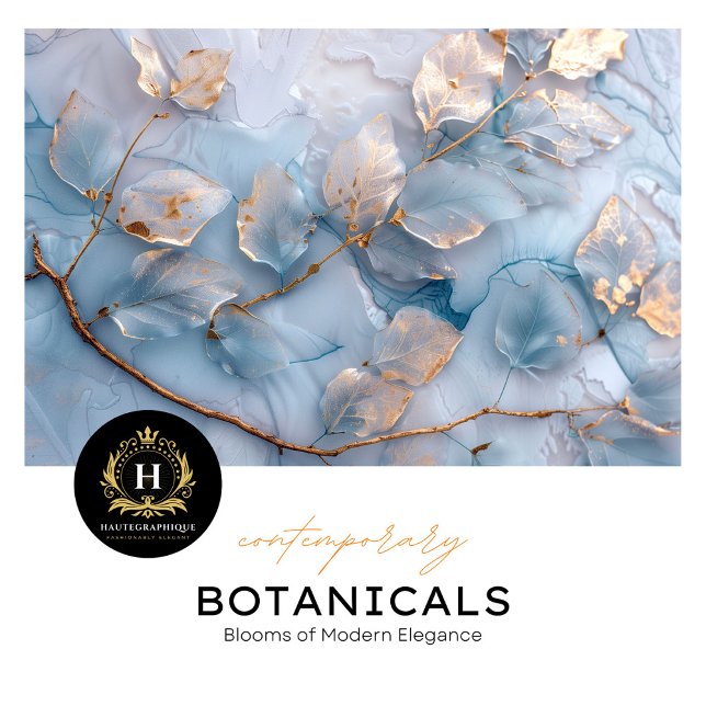 Papel De Seda Decoupagem Botânica Azul Suave e Dourado (Criador carregado)