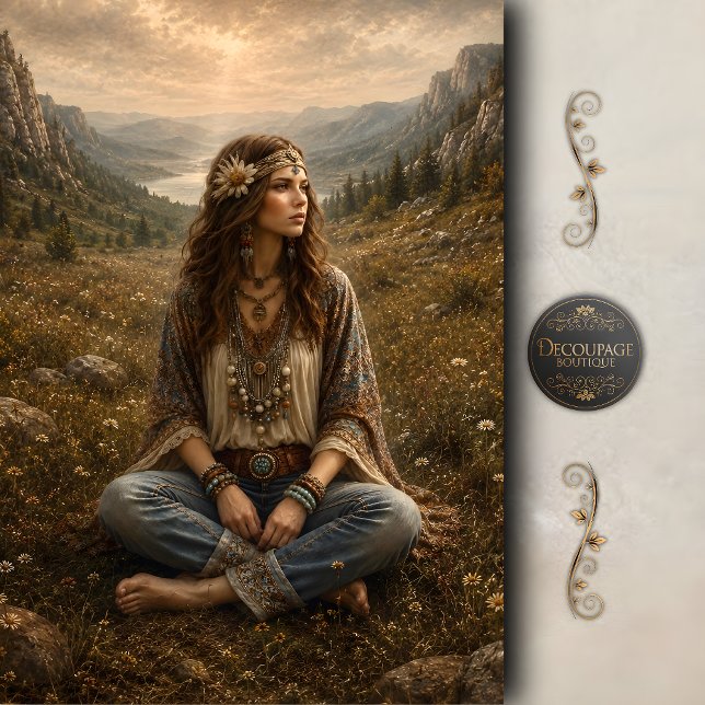Papel De Seda Decoupagem da Deusa da Montanha Boho (Boho Mountain Goddess Decoupage Tissue Paper)